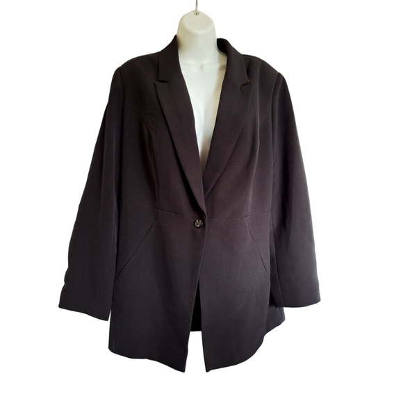 Jessica London Black Plus 18W one button lawyer Y2K Boardroom.chic blazer - Picture 1 of 5